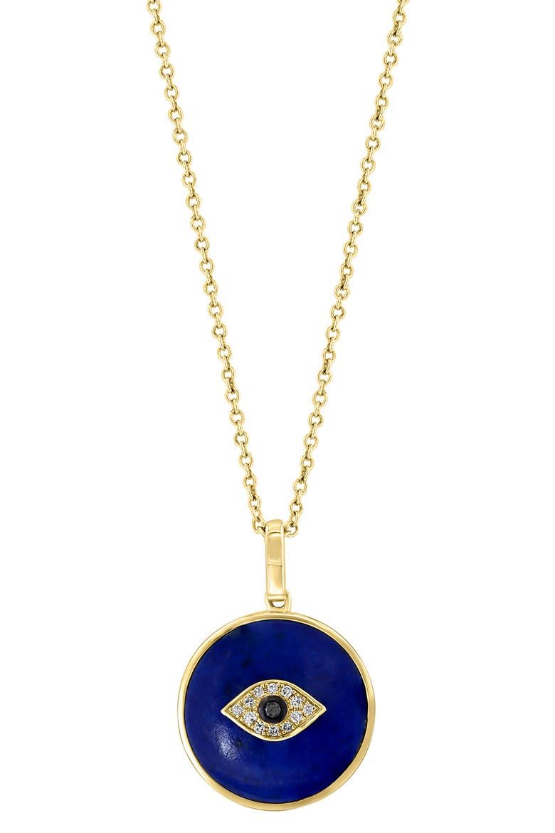 Diamond & Lapiz Lazuli Evil Eye Pendant, Main, color, BLUE