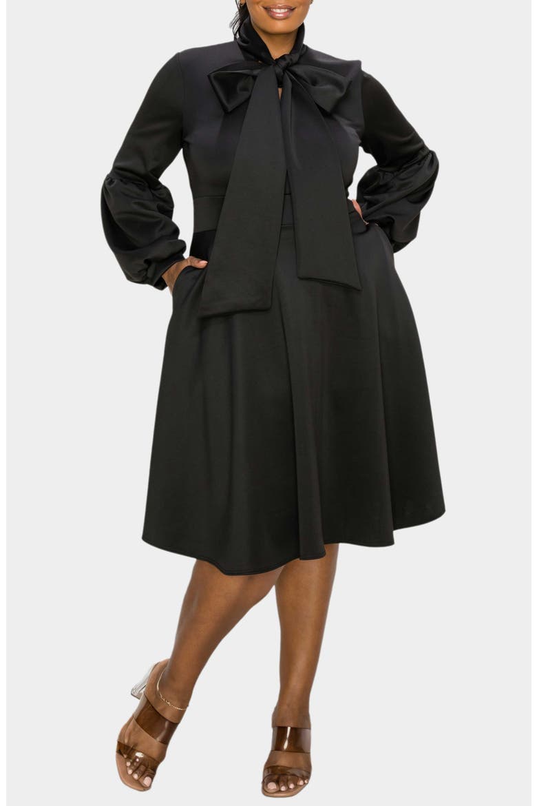 Bekah Long Sleeve Fit & Flare Dress, Main, color, BLACK