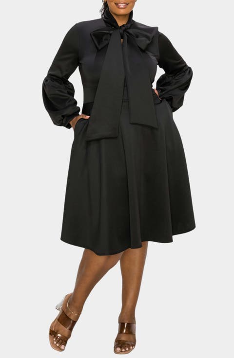 Bekah Long Sleeve Fit 
Flare Dress (Plus)