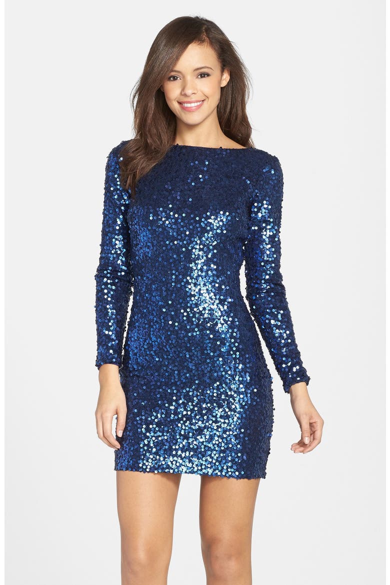 'Lola' Sequin Body-Con Minidress, Main, color, NAVY