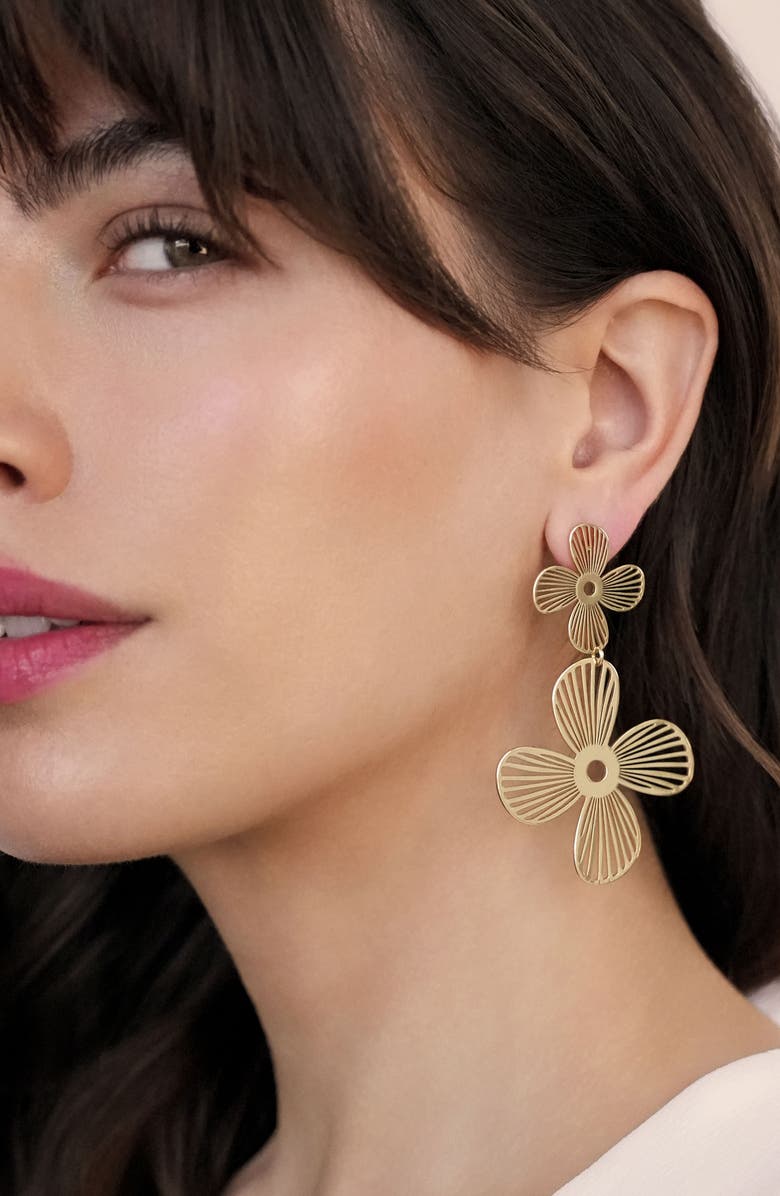 Ettika Floral Statement Drop Earrings, Alternate, color, Gold