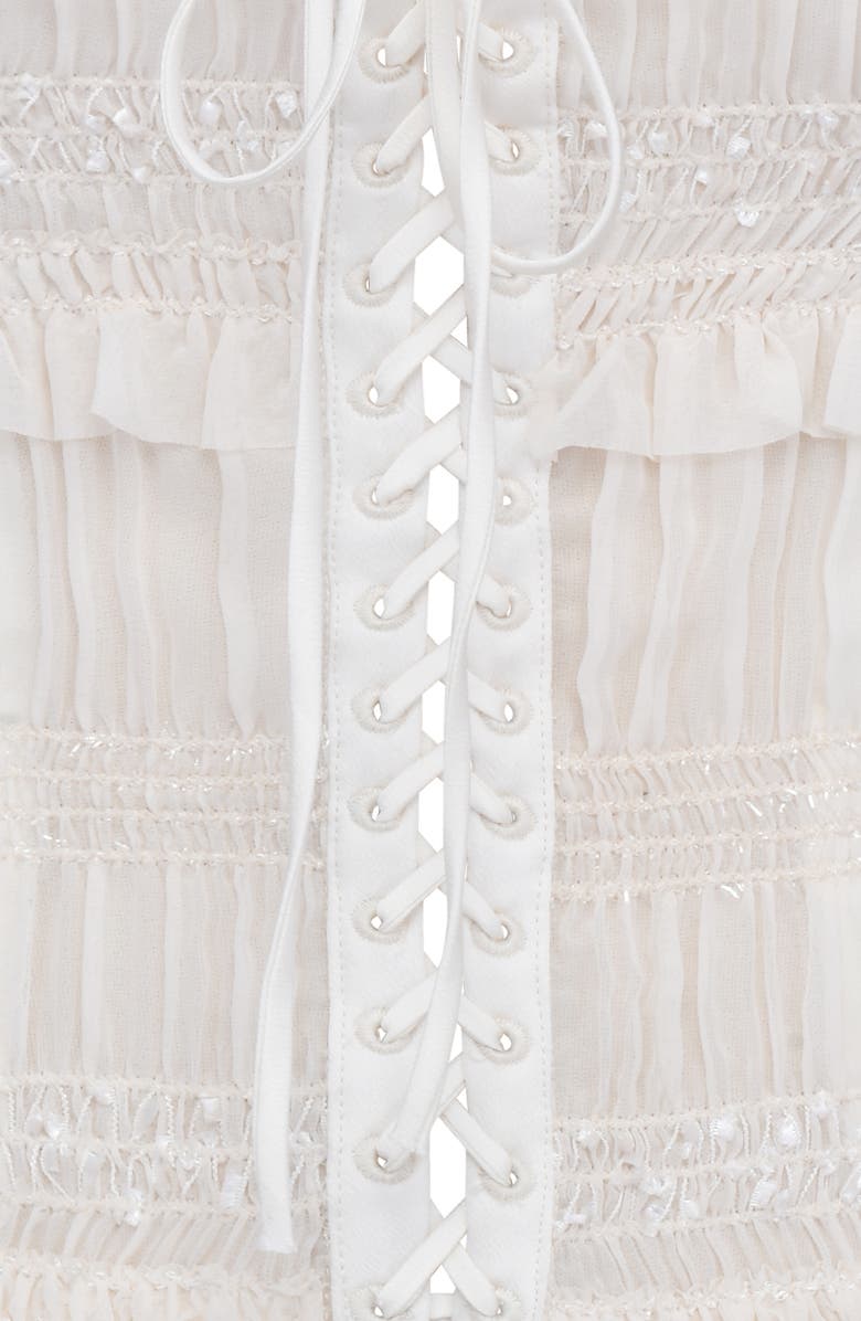 HOUSE OF CB Lula Shirred 
Smocked Sequin Lace-Up Corset Top, Alternate, color, Ivory