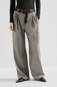 Brunello Cucinelli Sparkling virgin wool pinstripe track trousers with monili
