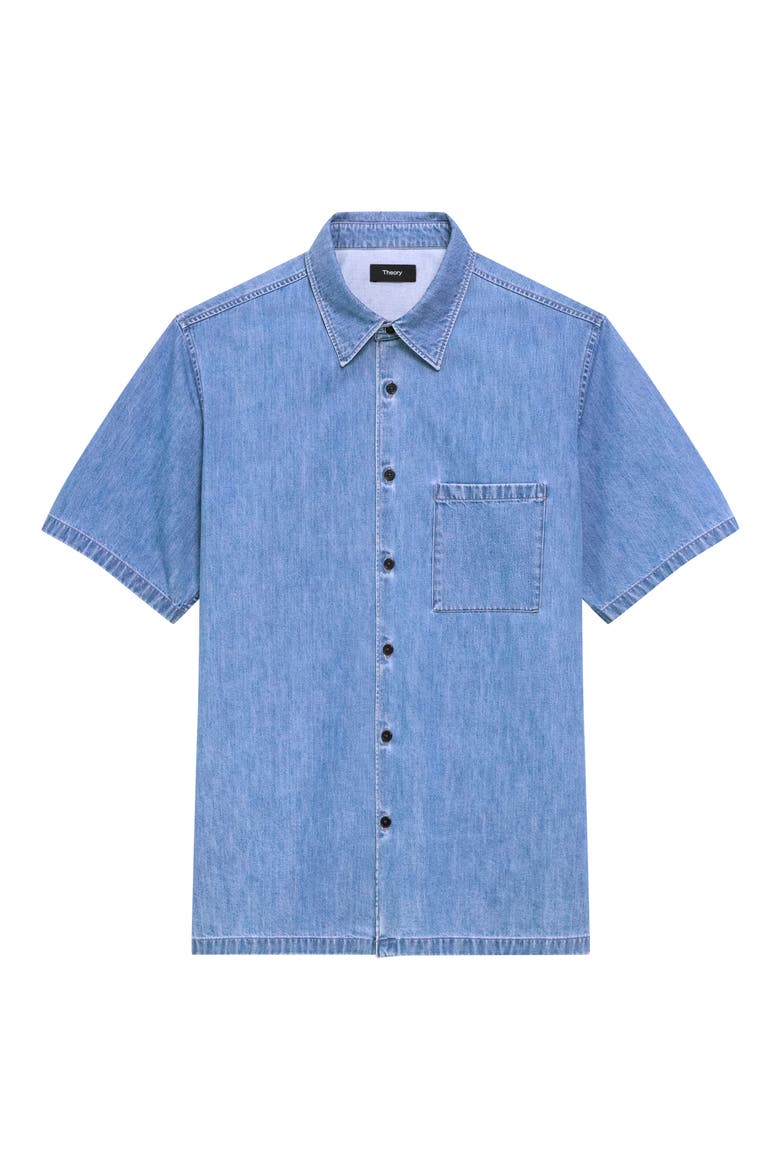 Noll Short Sleeve Cotton Denim Button-Up Shirt, Alternate, color, LIGHT WASH