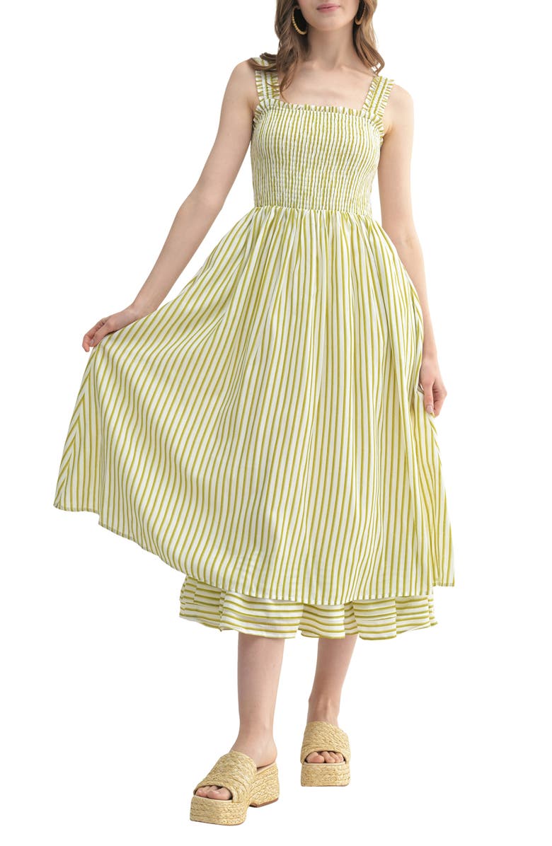 Smocked Striped Midi Sundress