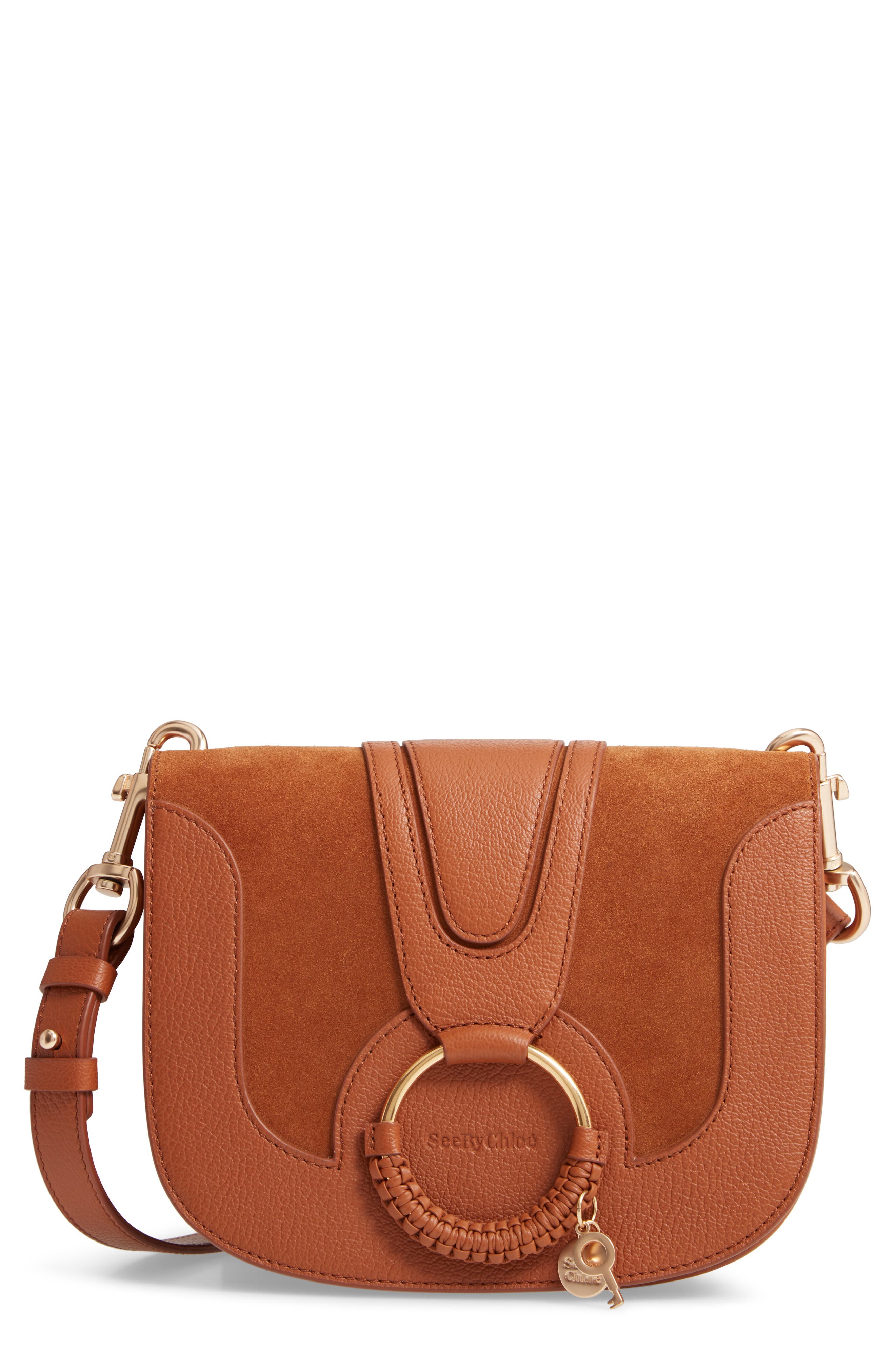 See by Chloé Hana Suede & Leather Shoulder Bag, Main, color, Caramello
