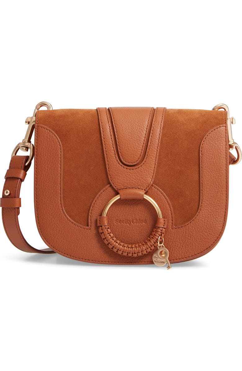 See by Chloé Hana Suede & Leather Shoulder Bag, Main, color, Caramello