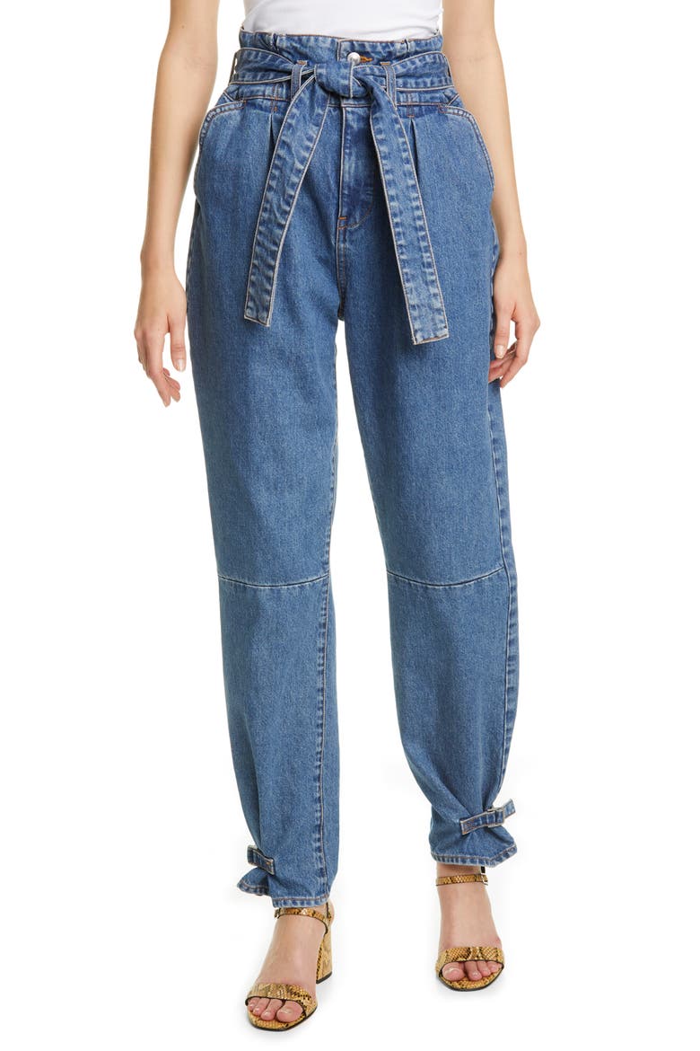 Addie Paperbag Waist Tapered Jeans, Main, color, BEACON