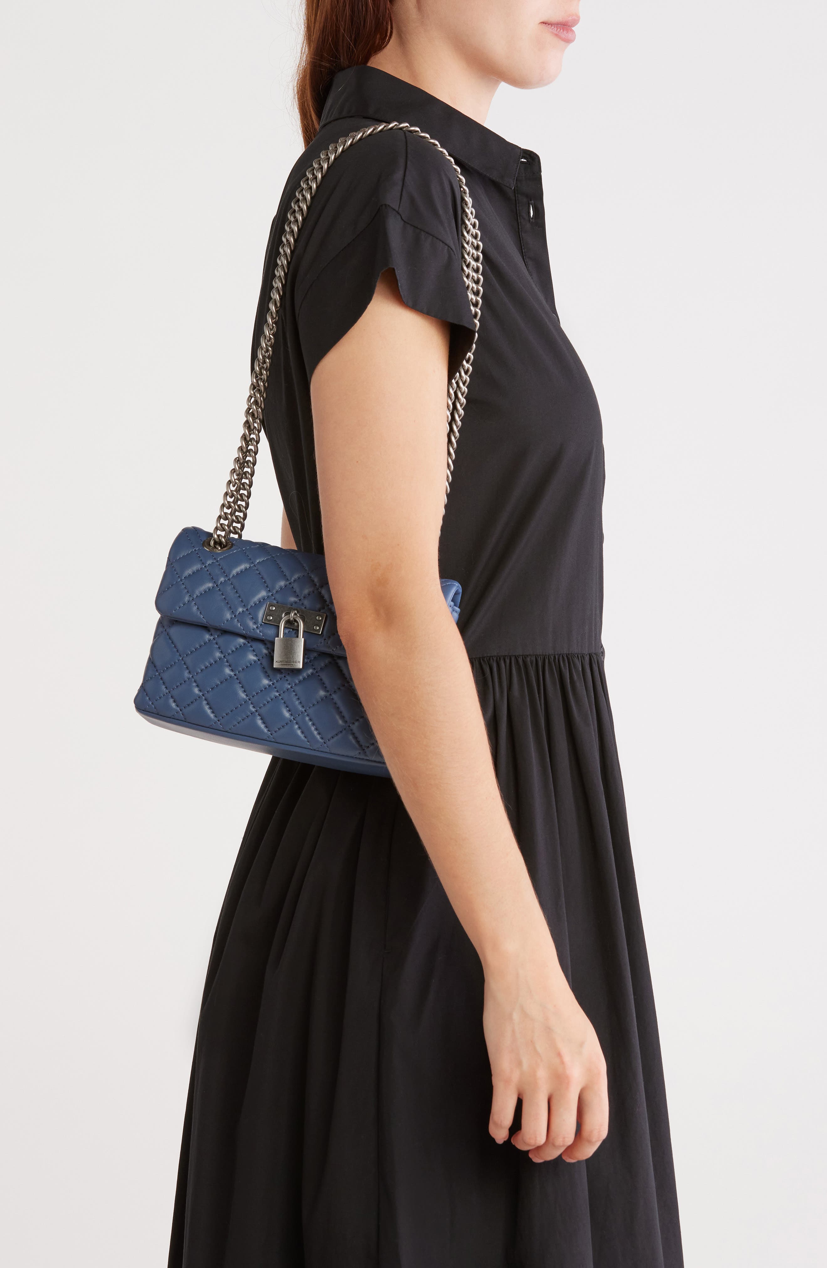 Kurt Geiger London Mini Brixton Lock Leather Shoulder Bag, Alternate, color, Blue