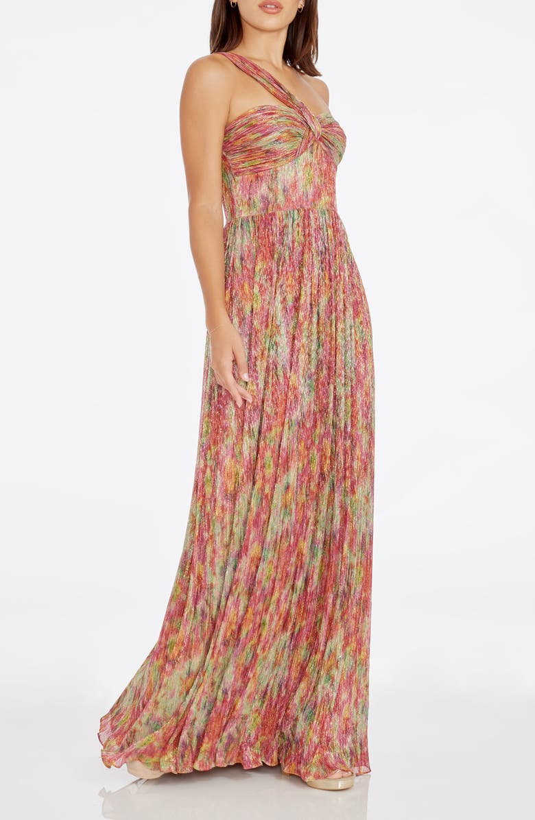 Dress the Population Idalia Metallic One-Shoulder Gown, Alternate, color, Bright Fuchsia Multi
