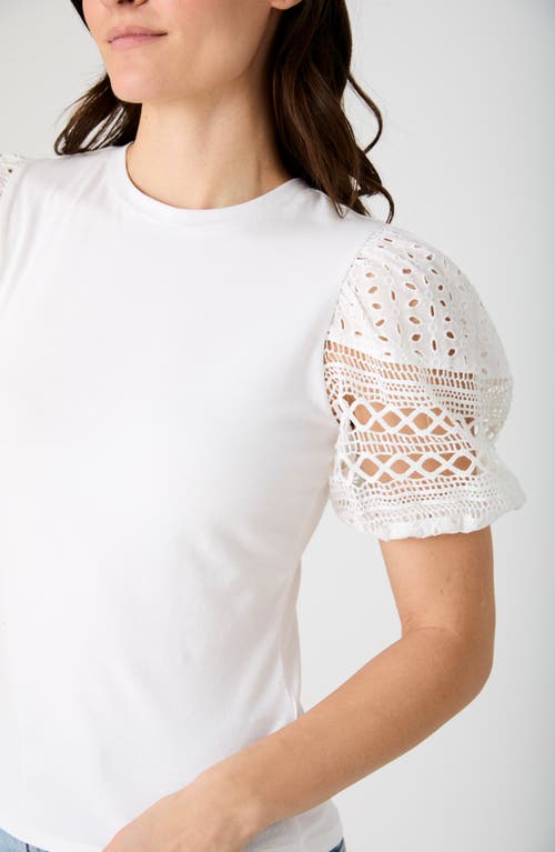 French Connection Lace Puff Sleeve Top In Summer White