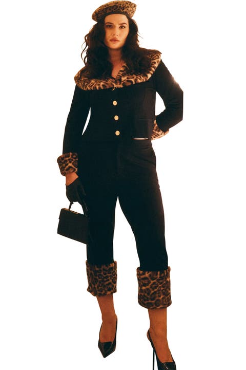 Leopard Faux Fur Trim Pant