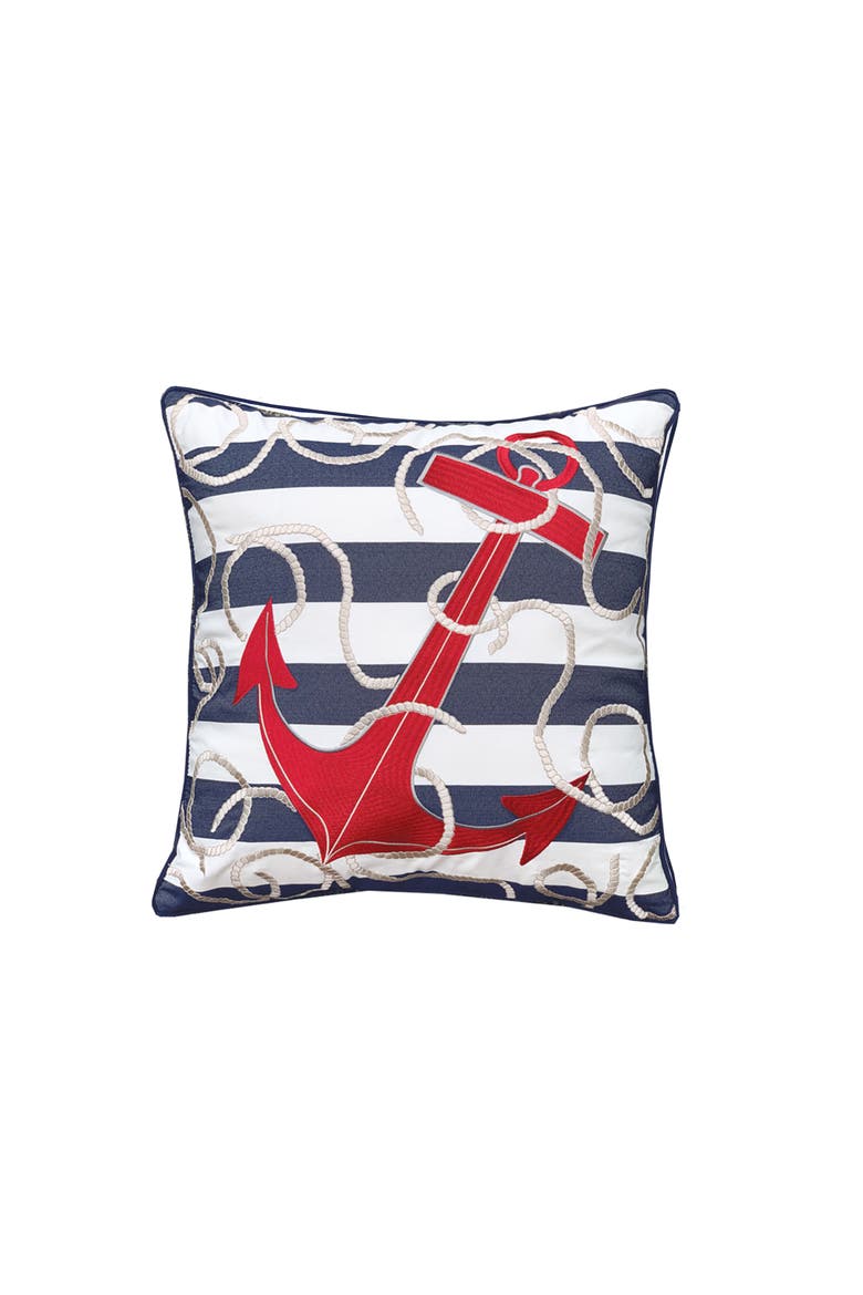 Blue Stripe Red Anchor Indoor/Outdoor Throw Pillow, Main, color, Blue