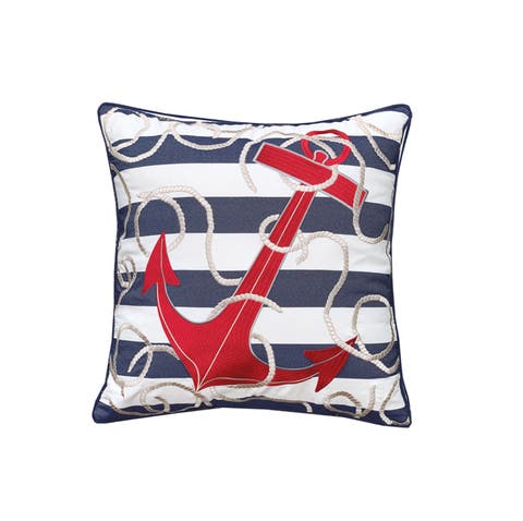 Blue Stripe Red Anchor Indoor/Outdoor Throw Pillow