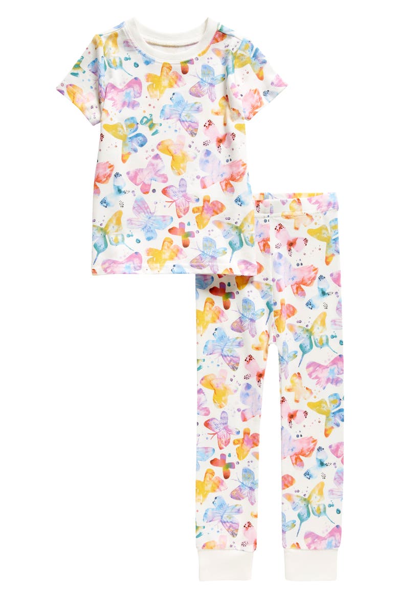 Kids Organic Two-Piece Short Sleeve Pajama Set in Butterflies, Main, color, PURPLE