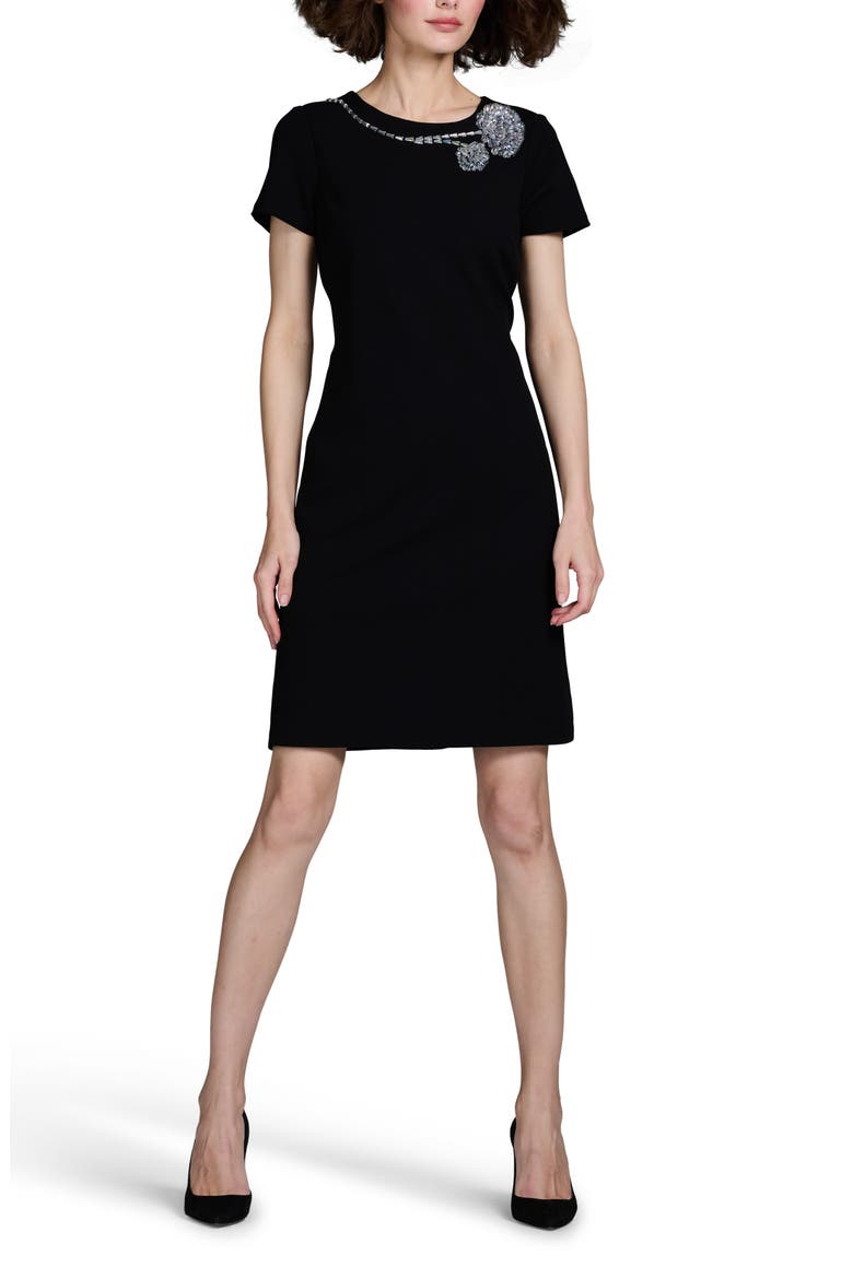 Rhinestone Floral Cocktail Shift Dress, Alternate, color, BLACK