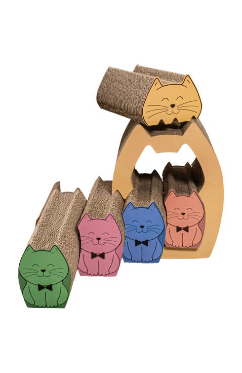 Kazoku Modern Cardboard 5-in-1 Family Cat Cave Scratcher with Catnip and Pull-Out Design