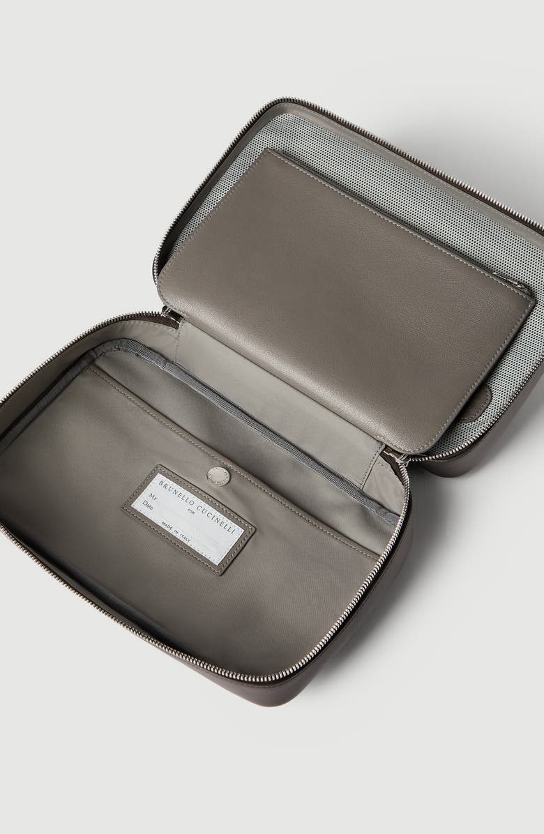 Brunello Cucinelli Calfskin beauty case, Alternate, color, Chocolate