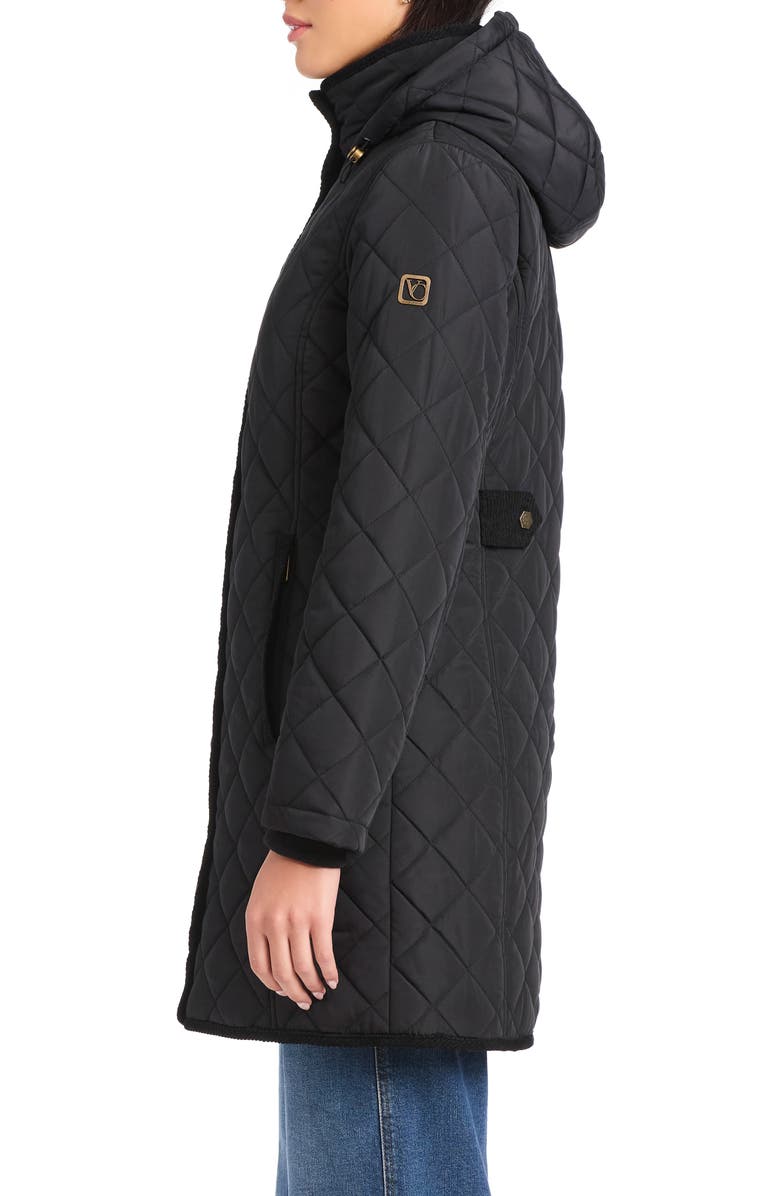 Vince Camuto Water Resistant Quilted Coat with Removable Hood, Alternate, color, Black