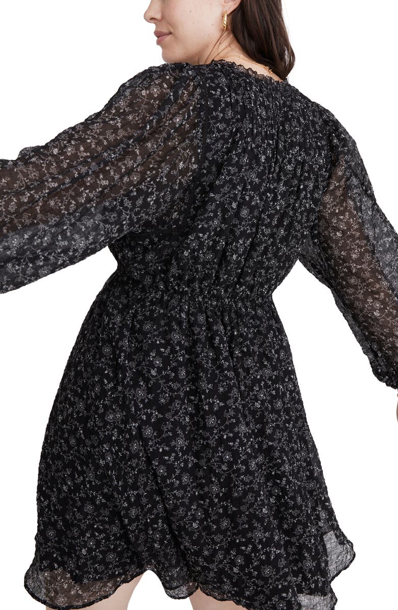 Madewell Dotted Vines Ruffle Neck Button Front Minidress, Alternate, color, 