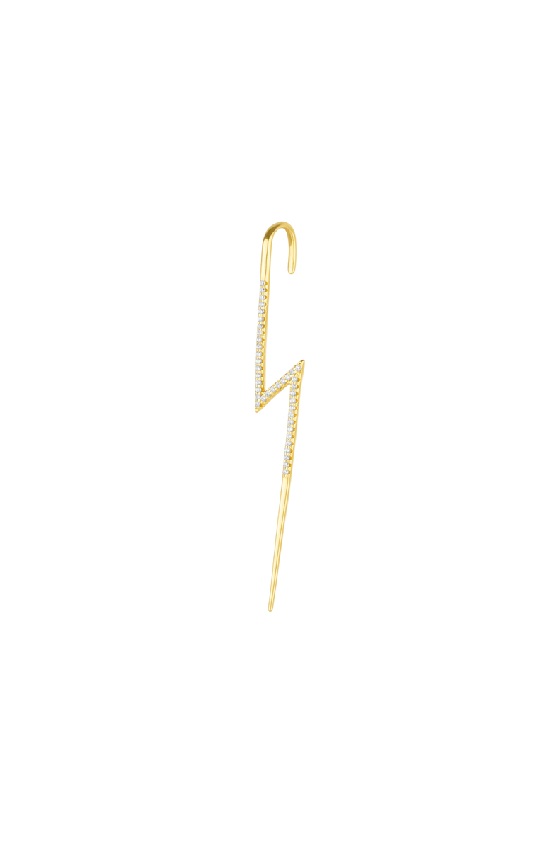 Spero London Sterling Silver Lightning Bolt Ear Crawler With White Gemstones, Main, color, Gold