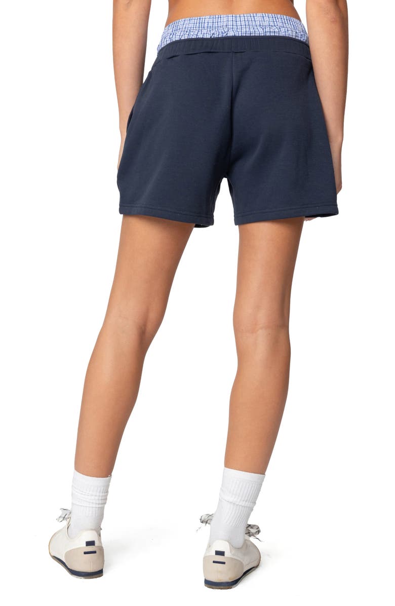 EDIKTED Plaid Boxer Detail Shorts, Alternate, color, Navy