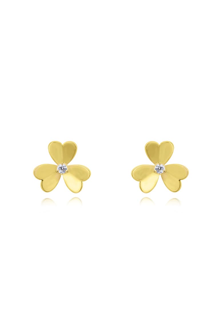 Clover Petal CZ Stud Earrings, Alternate, color, Gold-Plated Sterling Silver