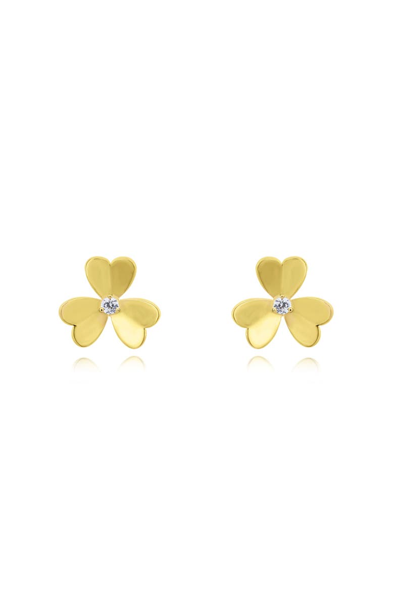 The Lovery Fine Jewelry Clover Petal CZ Stud Earrings, Alternate, color, Gold-Plated Sterling Silver