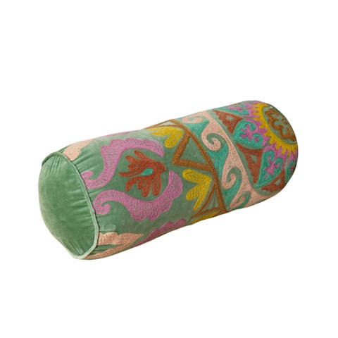Decorative Suzani Embroidered Bolster Pillow