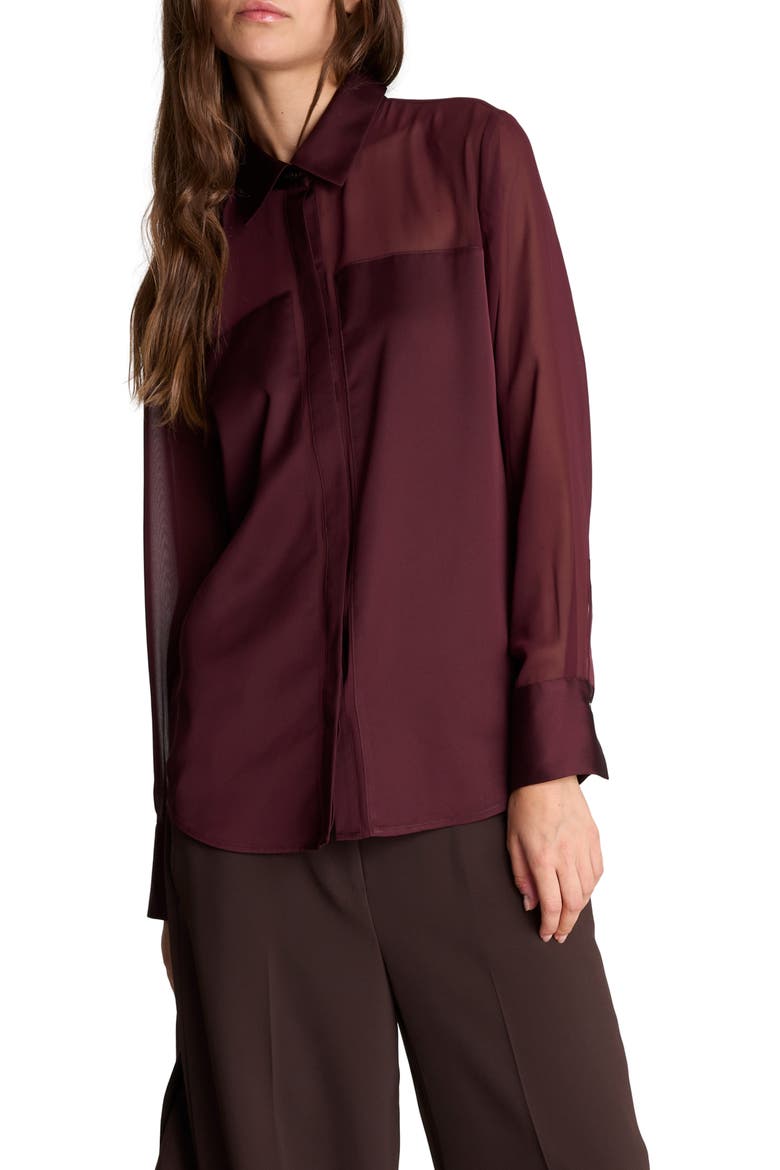Sheer Panel Long Sleeve Shirt, Main, color, SUGAR BEET