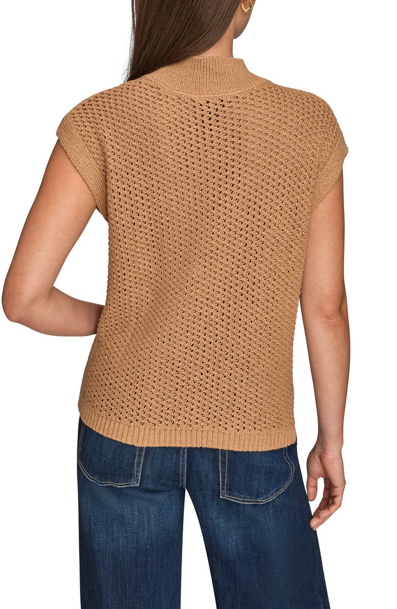 Donna Karan New York Open Stitch Cap Sleeve Sweater, Alternate, color, Fawn
