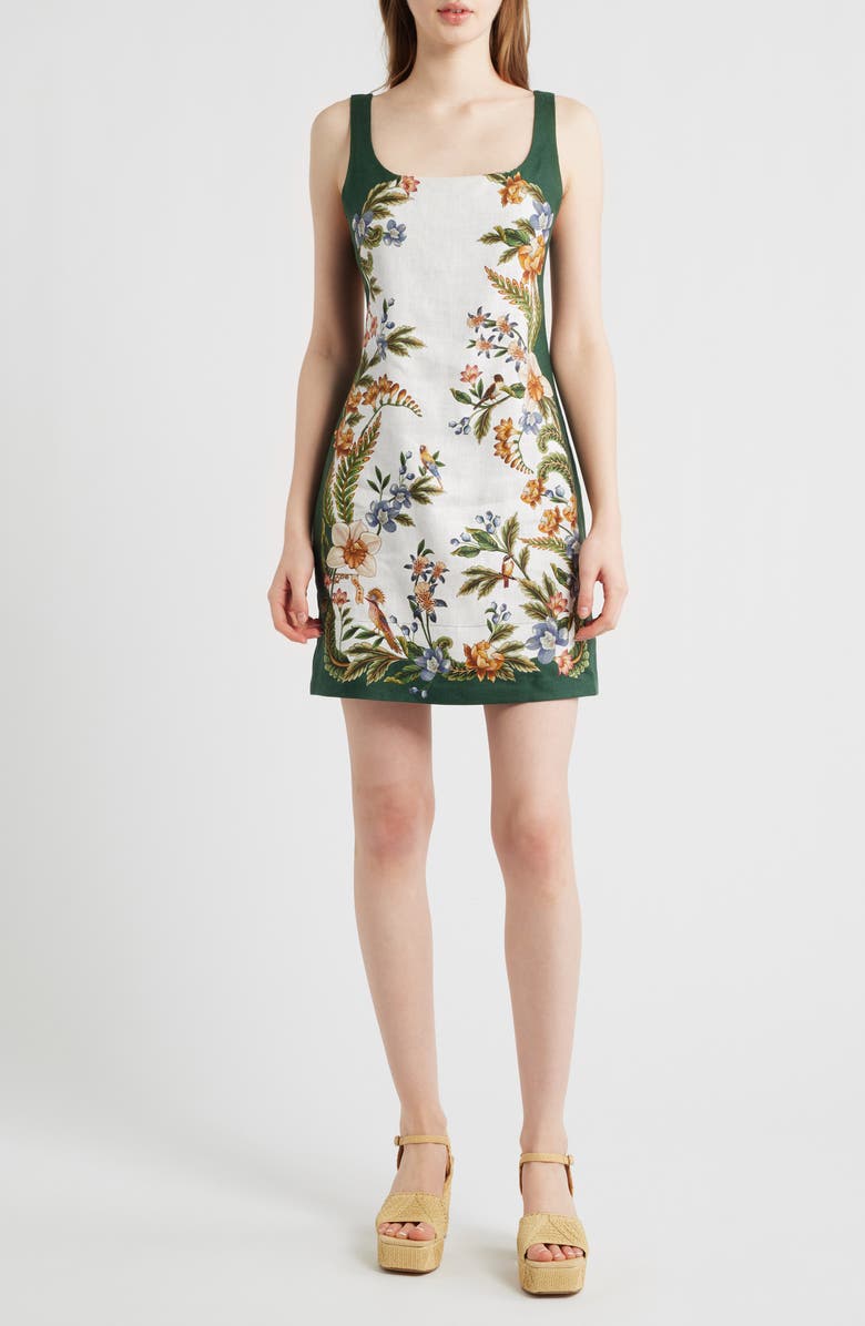 FARM Rio Nature Sand Print Linen Minidress, Main, color, Nature Sand/ Green