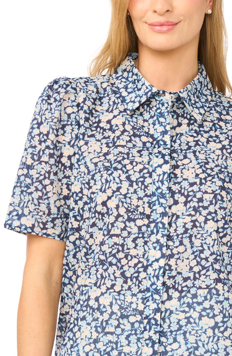 Halogen<sup>®</sup> Floral Puff Sleeve Button-Up Top, Alternate, color, Lovely Navy