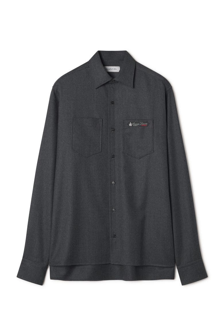 Straight-Cut Overshirt In Wool Flannel, Alternate, color, Charcoal