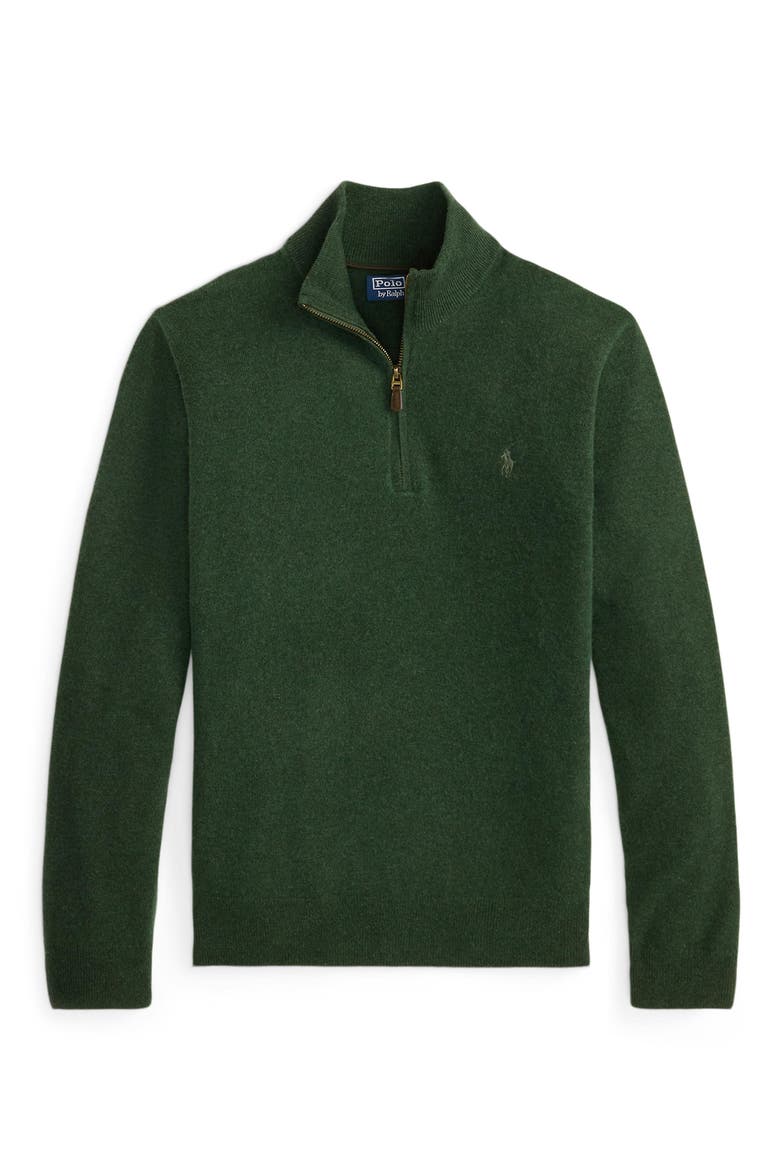 Regular Fit Wool Quarter Zip Sweater, Alternate, color, PINEHTHR