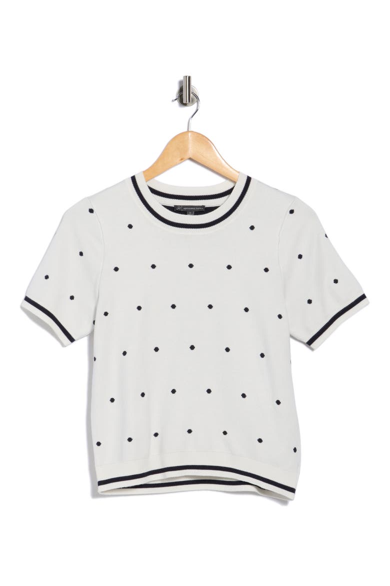 Short Sleeve Jacquard Sweater, Alternate, color, IVORY/ NAVY DOT