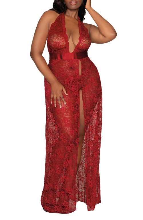 Dreamgirl Lace Halter Nightgown & G-String Set in Garnet  product