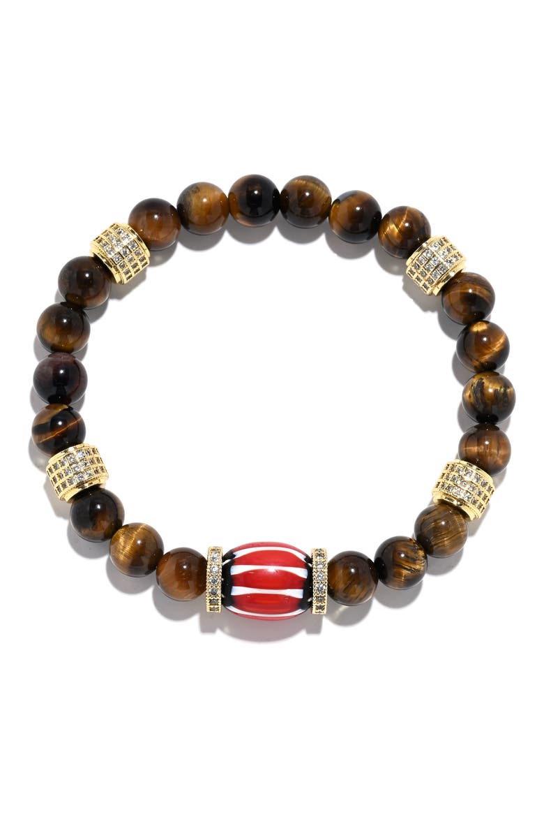 Bradley Pavé Beaded Stretch Bracelet, Alternate, color, BROWN/ GOLD/ RED