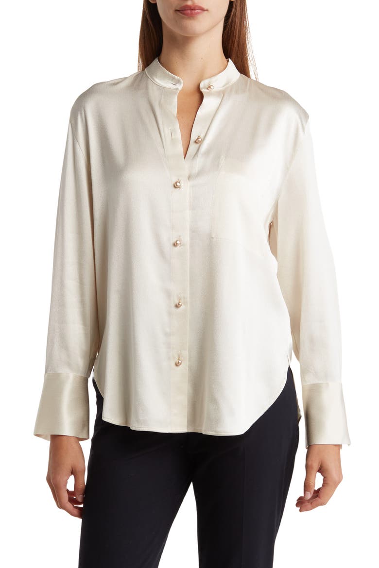 Relaxed Band Collar Button-Up Shirt, Main, color, PAMPAS