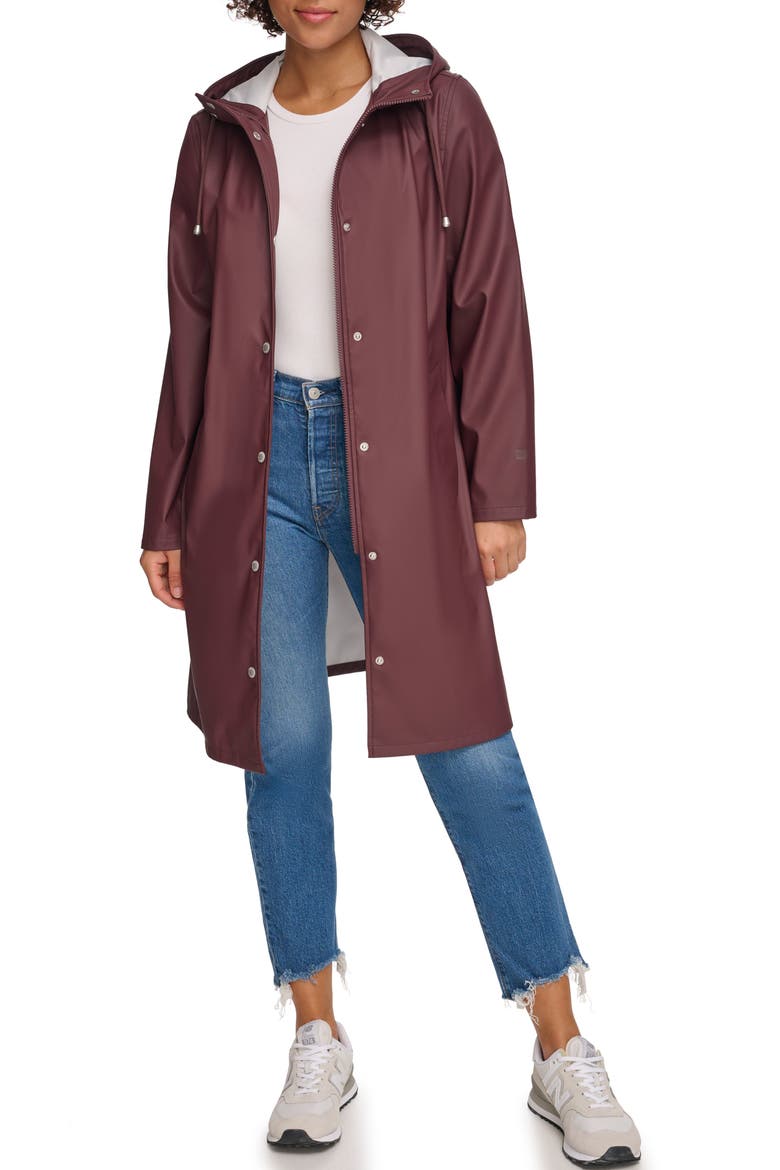 Water Resistant Hooded Long Rain Jacket, Alternate, color, DECADENT CHOCOLATE