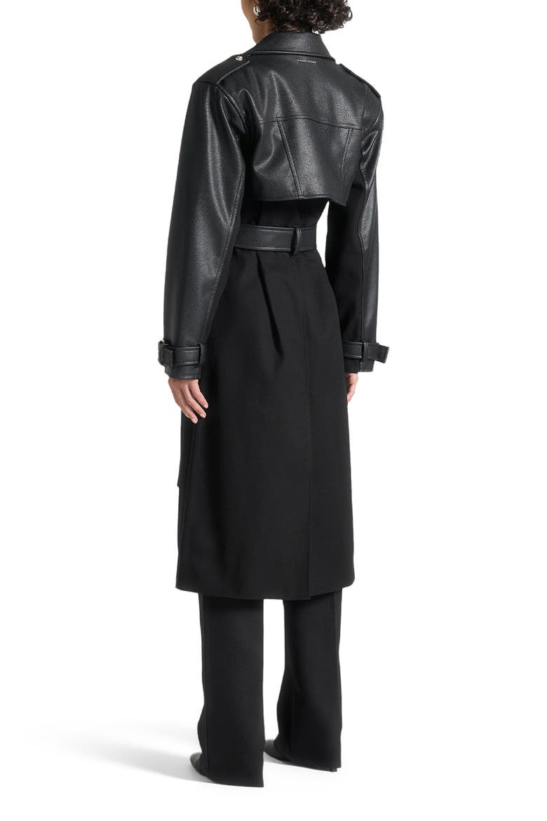 Ayleen Leather Biker Trench Coat, Alternate, color, Black