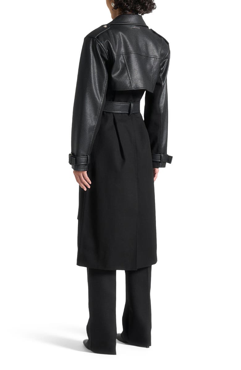 Manière De Voir Ayleen Leather Biker Trench Coat, Alternate, color, Black