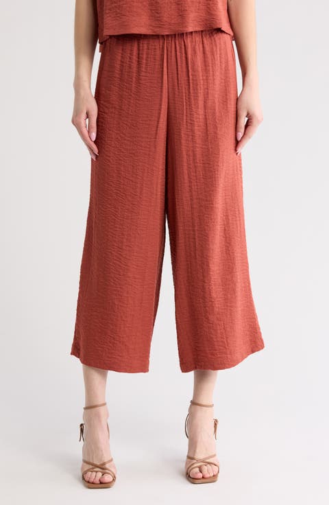 Crinkle Wide Leg Pull-On Pants