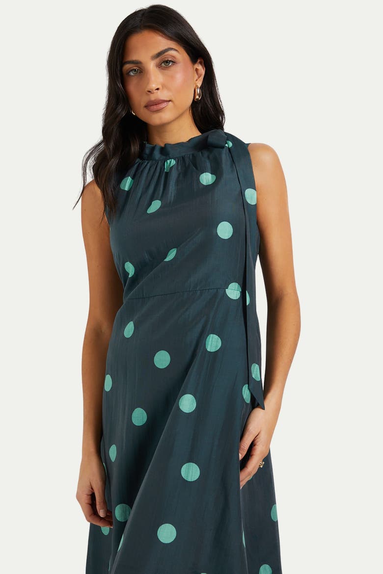 Spot Tie Neck Sleeveless Midi Dress, Alternate, color, Mint