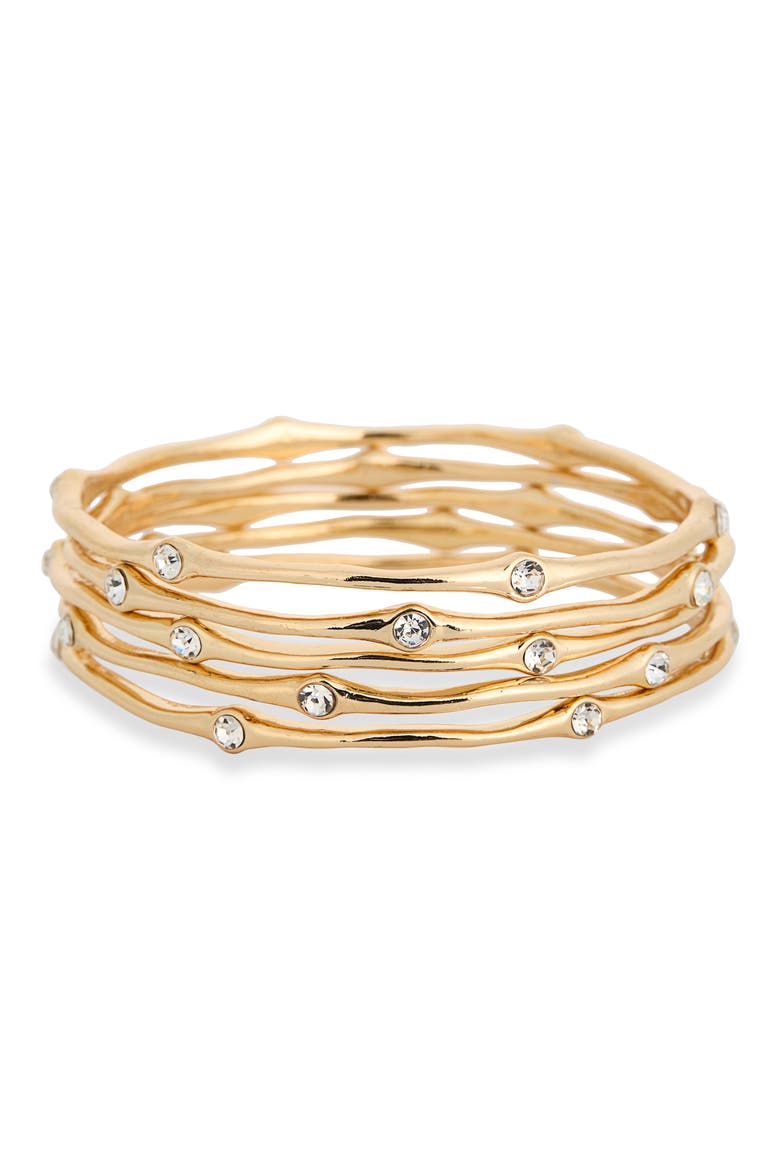 5-Pack Crystal Bangle Bracelet Set, Main, color, GOLD