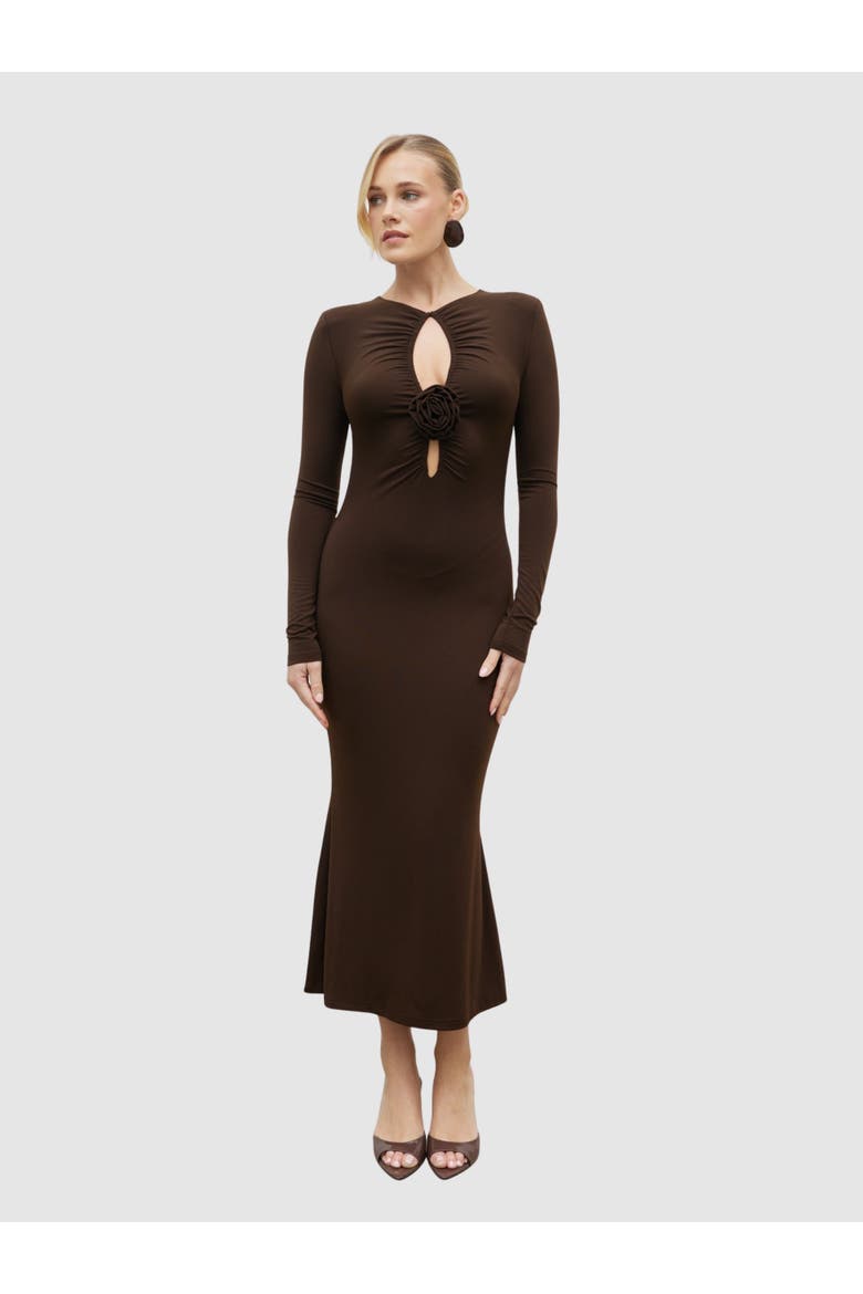 Ragan Corsage Jersey Midi Dress, Main, color, Brown