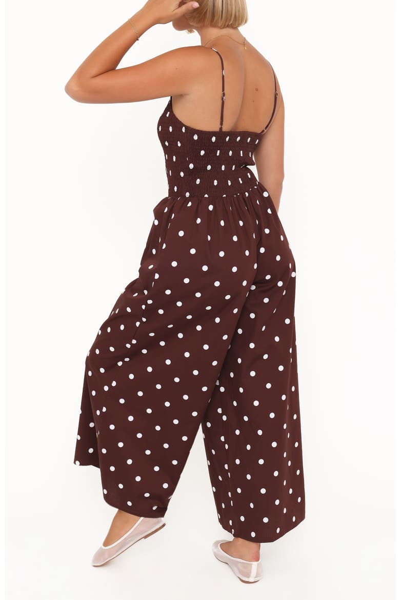Paloma Polka Dot Smocked Jumpsuit, Alternate, color, CHOCOLATE POLKA DOT