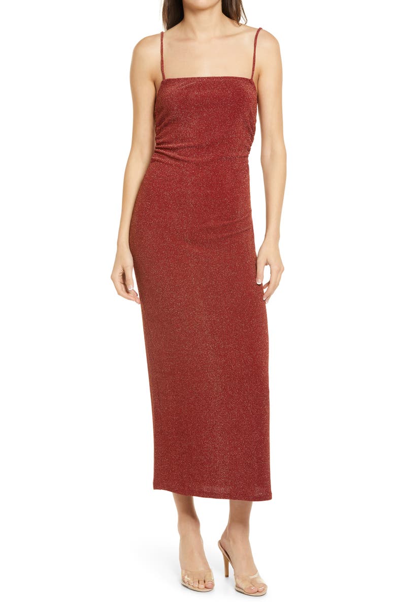 Reformation Breslin Sparkle Midi Slipdress, Alternate, color, Cinnamon Sparkle