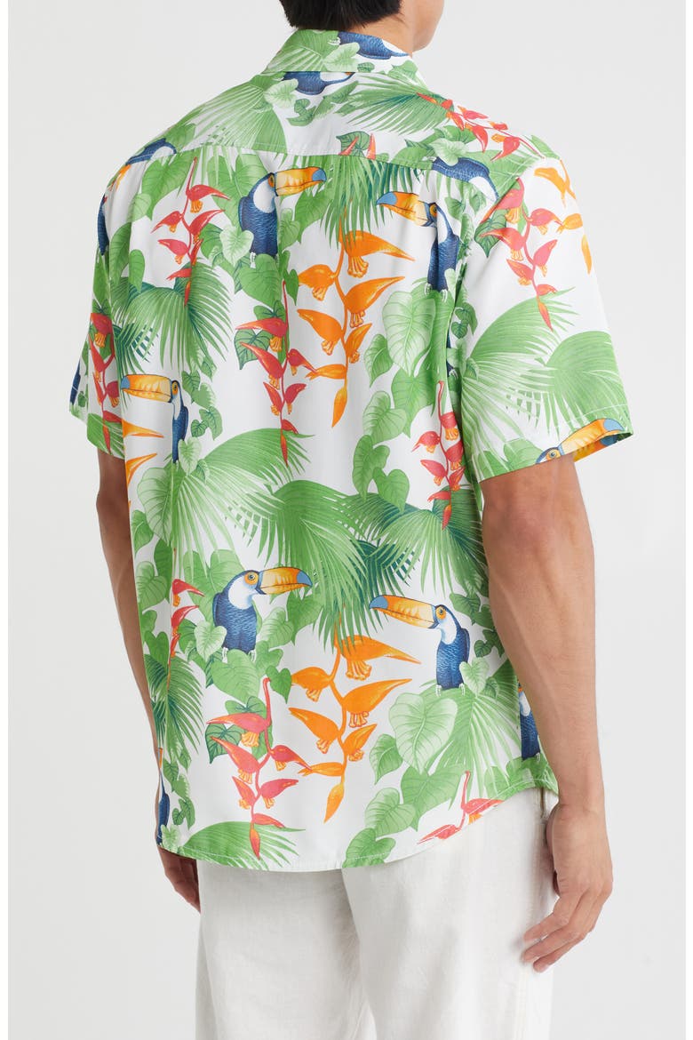 Coconut Point Toucan Chats Short Sleeve Button-Up Shirt, Alternate, color, TROPICAL PRINT