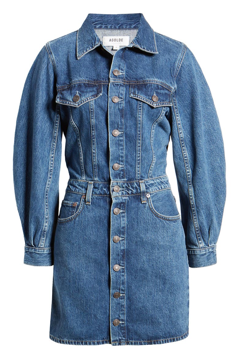 Long Sleeve Cotton Denim Minidress, Alternate, color, SHELTER